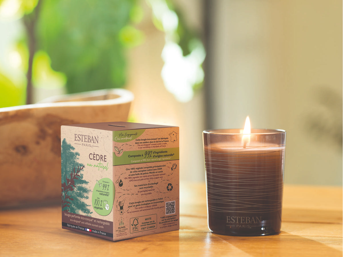 Candela profumata Initial - Cèdre naturale - Ricaricabile - 180 g