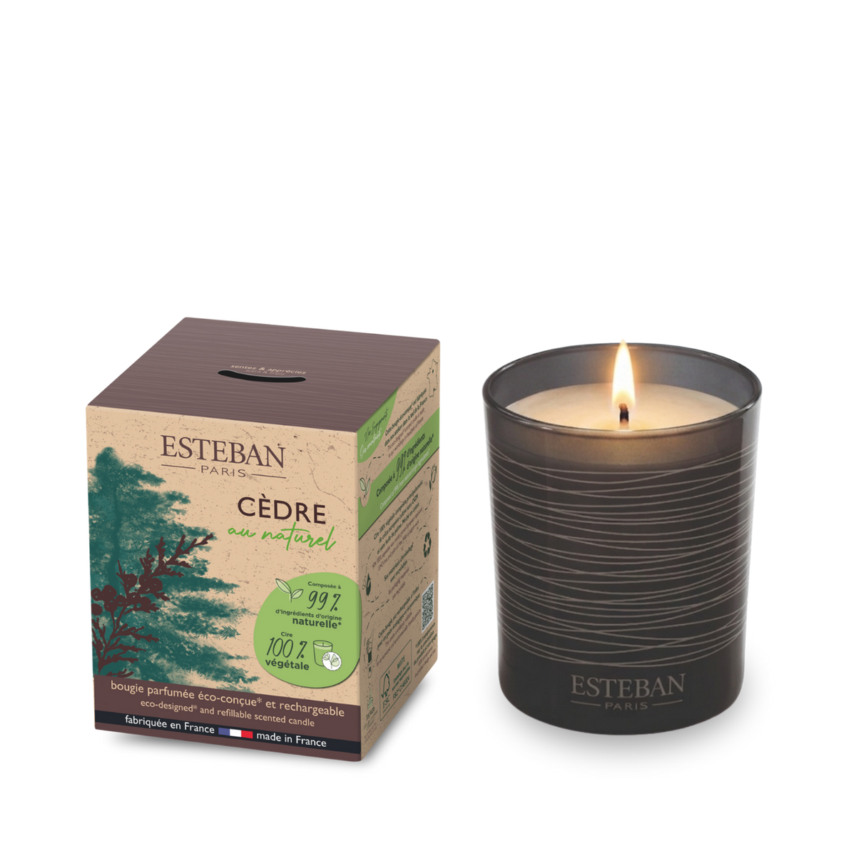 Candela profumata Initial - Cèdre naturale - Ricaricabile - 180 g