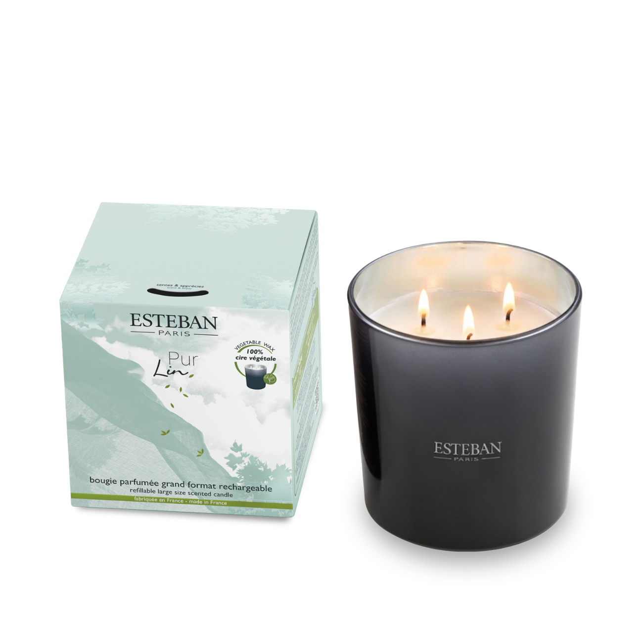 Candela profumata a 3 stoppini - Pur Lin - ricaricabile - 450 g